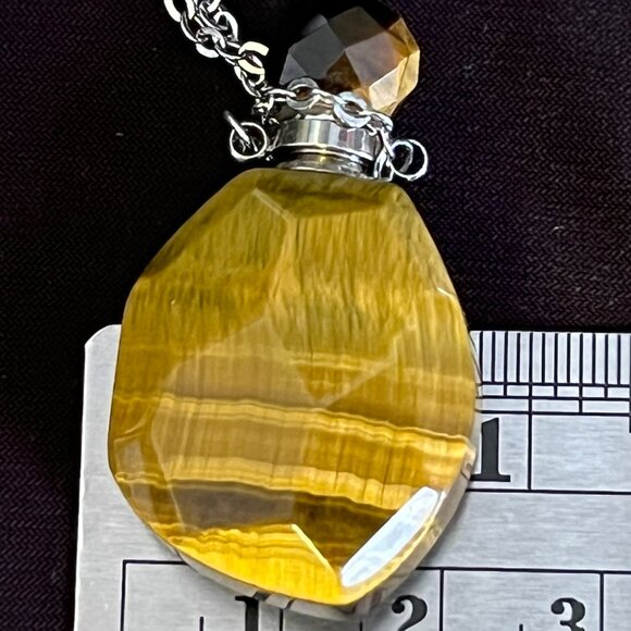 Tiger’s Eye Natural Stone Vial Pendant • 20” Silver Tone Chain • Keepsake Urn - Picture 5 of 9